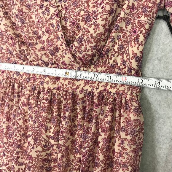 Japna Dress Small Pink Cream Paisley Wrap Flowy Puff Tie Belt Cottage Boho - Picture 7 of 15